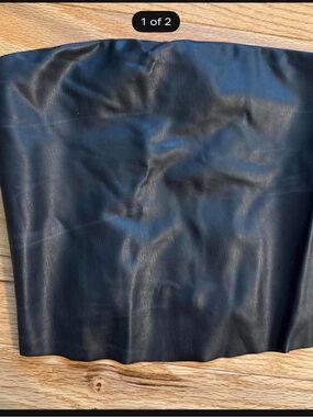 SKIMS Black Faux Leather Strapless Crop Top